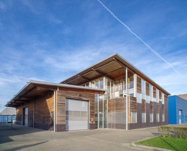 istock Modern office building with a wood structure on a sunny day 1460461376