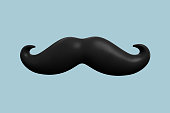 Mustache icon on blue background.