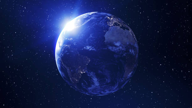 istock Earth planet in outer space. City lights on planet. Solar system element. 1460461742