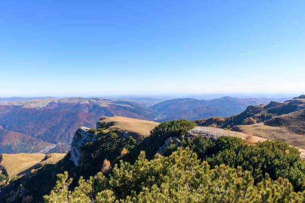 istock Beautiful landscape with forested mountains under a clear sky 1460464393