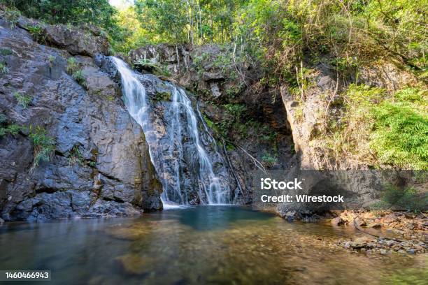 Foamy Khlong Nonsi Waterfall Surrounded By The Green Trees In Khao Sok National Park Thailand Stock Photo - Download Image Now