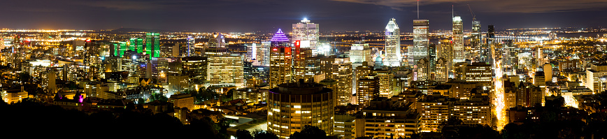 A panoramic view of the illuminated Montreal in Canada