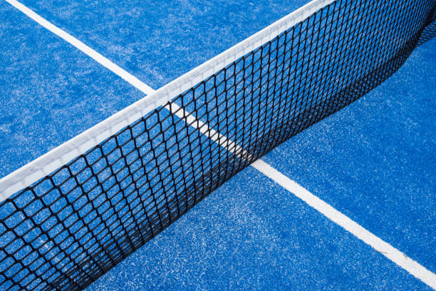 istock blue paddle tennis court, net view 1460469156