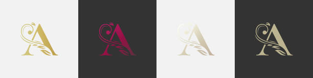 Art & Illustration Letter A beauty logo design template letter a elegant leaf monogram logo icon vector design stock illustrations