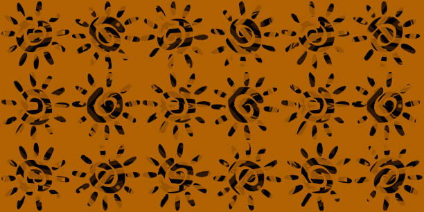 stockillustraties, clipart, cartoons en iconen met african pattern ; abstracts suns ; colored, textured and seamless image ; black and orange-brown colors ; high définition (hd format) ; illustration - boubou