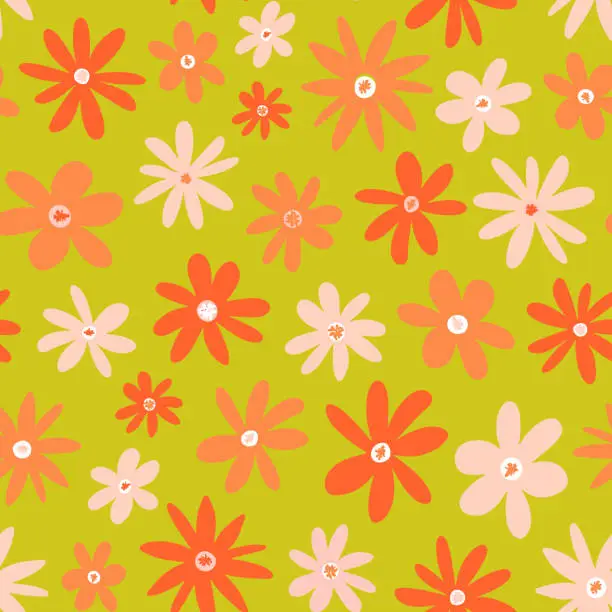 Vector illustration of Cute retro floral seamless repeat pattern.