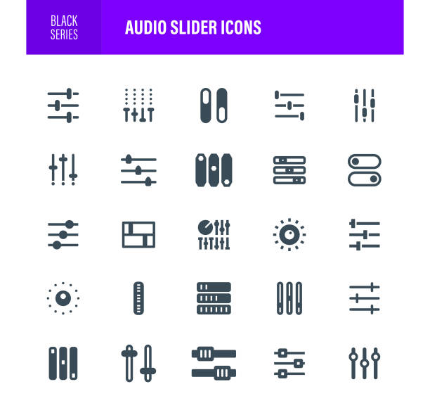 ilustrações, clipart, desenhos animados e ícones de ícones de controle deslizante de áudio conjunto preto - sliding control panel control playing