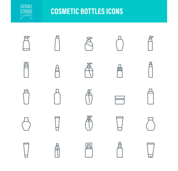 Cosmetic Bottles Icons Editable Stroke vector art illustration