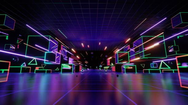 istock 3d abstract neon background, geometric background with polygonal structure, cyber space virtual reality, colored neon lights, sci-fi style 1460477293