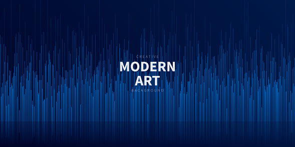 Modern and trendy background. Abstract design with lots of vertical lines and beautiful color gradient, looking like skyline skyscrapers. This illustration can be used for your design, with space for your text (colors used: Blue, Black). Vector Illustration (EPS file, well layered and grouped), wide format (2:1). Easy to edit, manipulate, resize or colorize. Vector and Jpeg file of different sizes.