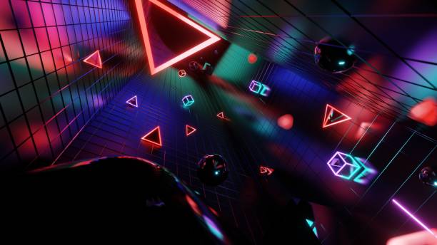 istock 3d abstract neon background, geometric background with polygonal structure, cyber space virtual reality, colored neon lights, sci-fi style 1460477371