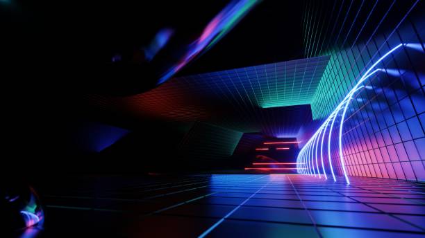 istock 3d abstract neon background, geometric background with polygonal structure, cyber space virtual reality, colored neon lights, sci-fi style 1460477382