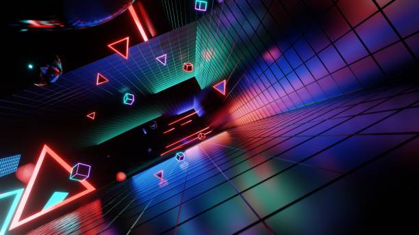 istock 3d abstract neon background, geometric background with polygonal structure, cyber space virtual reality, colored neon lights, sci-fi style 1460477405