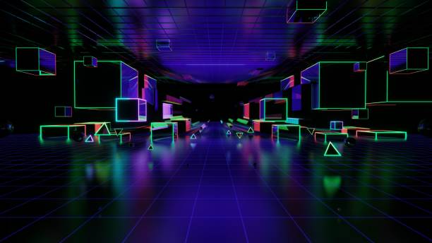 istock 3d abstract neon background, geometric background with polygonal structure, cyber space virtual reality, colored neon lights, sci-fi style 1460477468