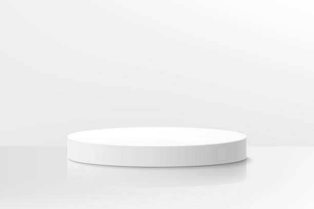 istock White blank round pedestal or podium on white background. Abstract high quality 3d concept. Platform, Scene. Boxes. Realistic vector illustration. Can be add on banners flyers or web. 1460479035