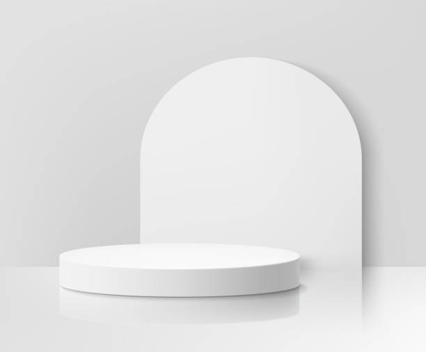 istock White blank round pedestal or podium on white background. Abstract high quality 3d concept. Platform, Scene. Boxes. Realistic vector illustration. Can be add on banners flyers or web. 1460479051