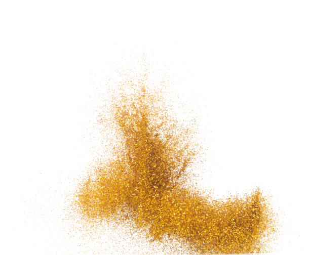 istock Explosion metallic gold glitter sparkle bokeh isolated white background decoration. Golden Glitter powder spark blink celebrate, blur foil part explode in air, fly throw gold glitters particle shape 1460481379