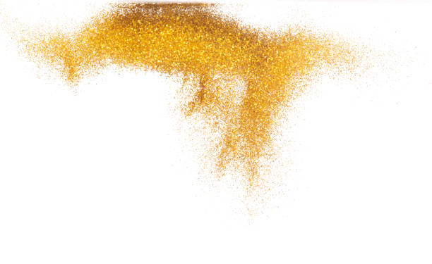 istock Explosion metallic gold glitter sparkle bokeh isolated white background decoration. Golden Glitter powder spark blink celebrate, blur foil part explode in air, fly throw gold glitters particle shape 1460481559