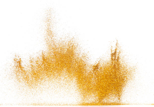 istock Explosion metallic gold glitter sparkle bokeh isolated white background decoration. Golden Glitter powder spark blink celebrate, blur foil part explode in air, fly throw gold glitters particle shape 1460481860