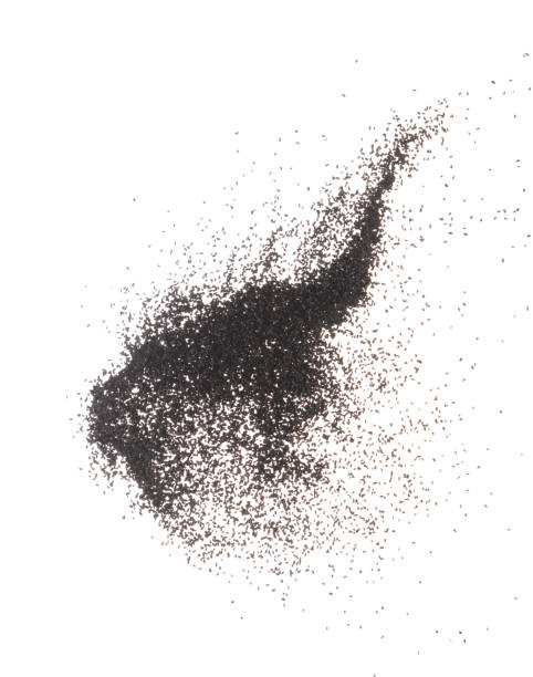 istock Black Sesame seeds flying explosion, black grain wave floating. Abstract cloud fly splash in air. Sesame seed is material food. White background Isolated high speed shutter, freeze stop motion 1460485050