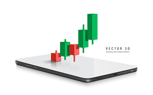 Stock Chart or Cryptocurrency Chart uptrend from red to green and profitable for trader and all place on smartphone,vector 3d isolated for for making media about stock trading investment