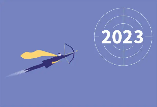 Vector illustration of Superman shoots 2023 with a bow