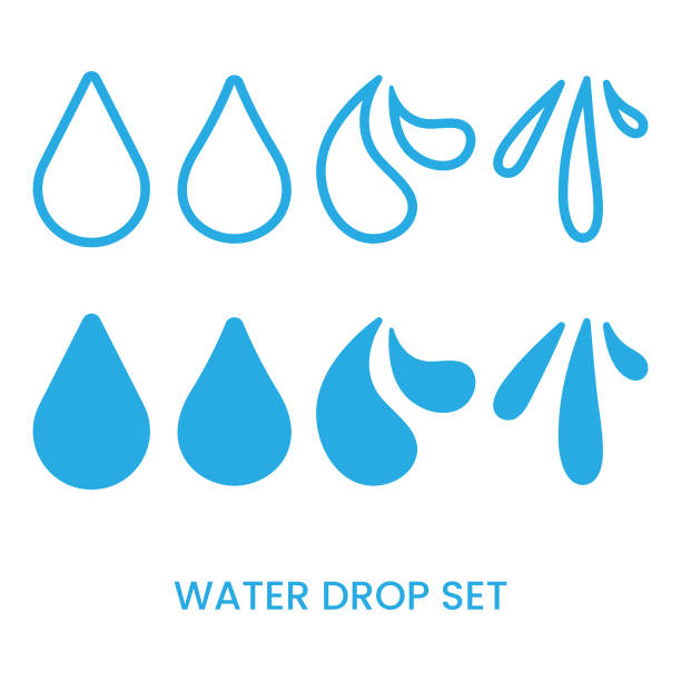 illustrazioni stock, clip art, cartoni animati e icone di tendenza di l'icona della goccia d'acqua imposta il design piatto su sfondo bianco. - water droplets