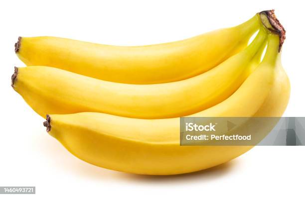 Three Perfect Ripe Yellow Bananas Isolated On White Background Stock Photo - Download Image Now