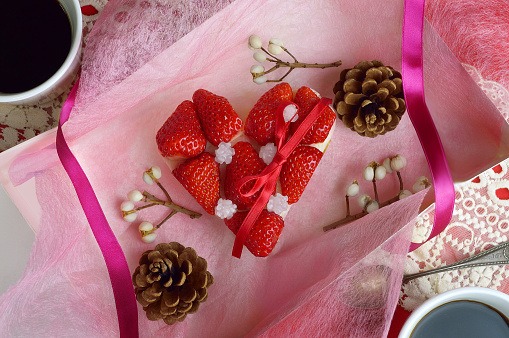 Image for Valentine's Day with A Heart-Shaped Cake/Studio Shot/Home-Made Cake