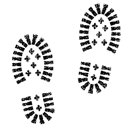 Black And White Silhouette of Boot Prints. Outdoor Concept.