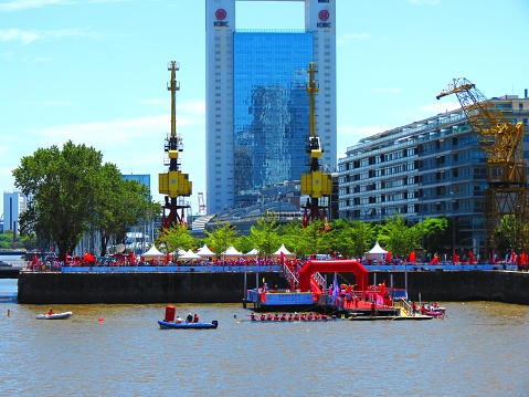 Buenos Aires, Argentina - January 26, 2020. Cityscape of Puerto Madero .The Chinese New Year celebration in Buenos Aires city.