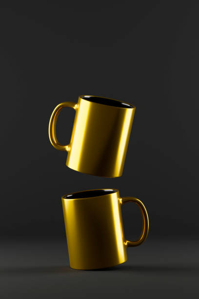 istock Elegant gold two cups mockup on black background. 1460496804