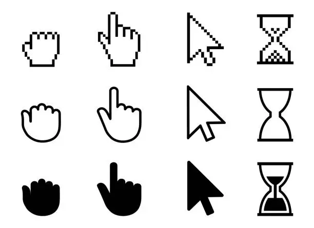 Vector illustration of Set of flat cursor icons, different mouse sign  stock vector