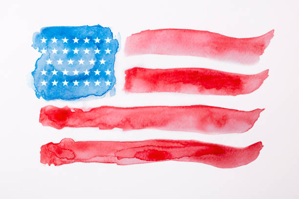 istock Hand drawing watercolor american flag on white background. 1460499190