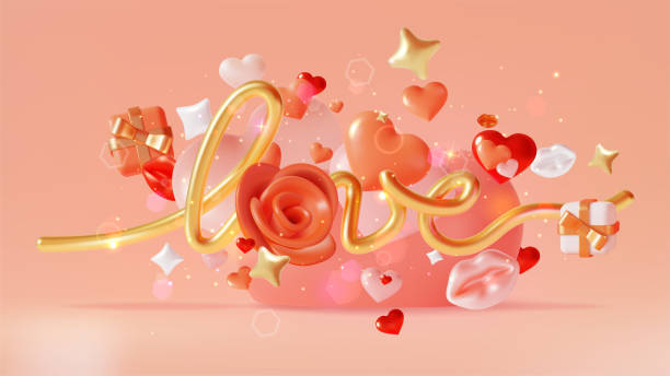 ilustrações, clipart, desenhos animados e ícones de 3d feliz dia dos namorados feriado conceito plasticina estilo de desenhos animados. vetor - heart shape confetti love single word