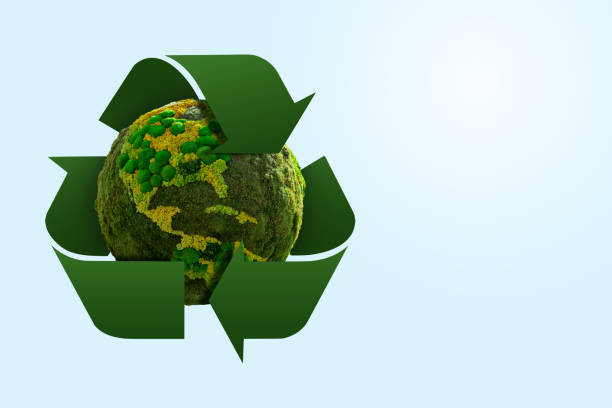 Green planet Earth with recycling symbol. Concept