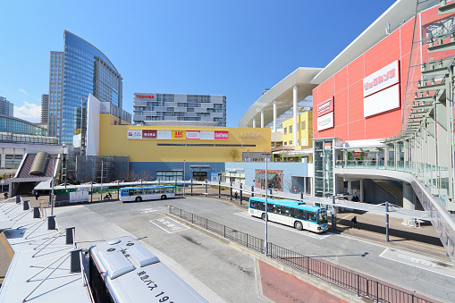 Kawasaki city, Kanagawa, Japan - February 22, 2022 : At the west exit of Kawasaki Station, there is a large shopping mall \