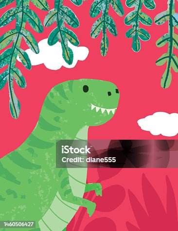 istock Cute Dinosaur In A Frame Of Plants 1460506427