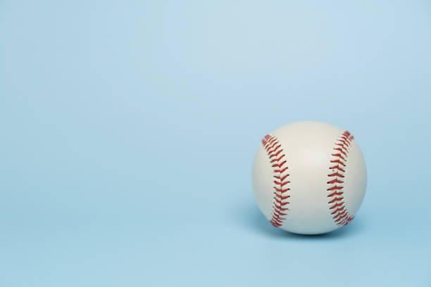close up baseball on blue table  background,  sport concept