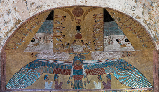 The Final Scene from the Book of Caverns from the Tomb of Tausert and Setnakht in the valley of the kings . Luxor. Egypt.