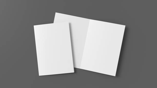 istock Half-folded flyer A4 booklet mock up on gray background 1460516678
