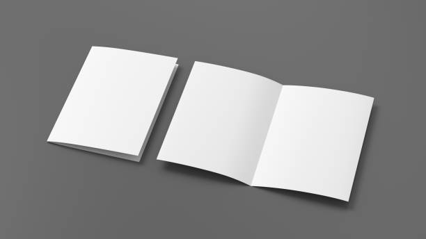 istock Half-folded flyer A4 booklet mock up on gray background 1460517379
