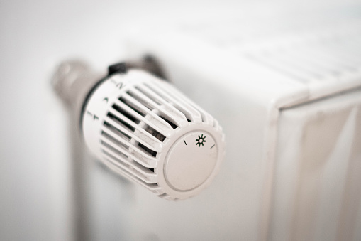 Close up of a thermostatic valve of a heating radiator