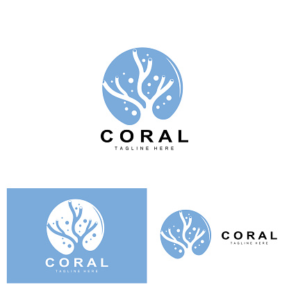 Coral Logo, Sea Plants Place Marine Animals, Ocean Vector, Seaweed Icons