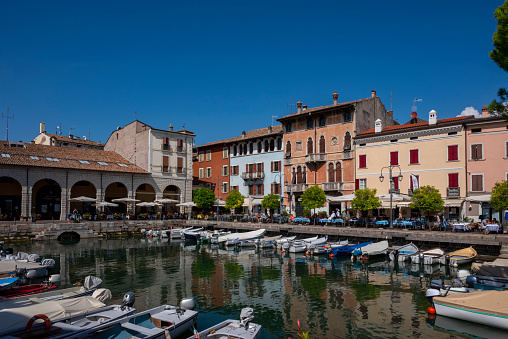 Harbor in the historic center of Desenzano del Garda, a historic town on the western shore of lake Garda, Northern Italy.