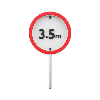 3D render Traffic sign allowed up to 3.5 meters high icon. 3D render icon Traffic sign allowed up to 3.5 meters high on white background.