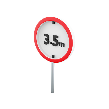 3D render Traffic sign allowed up to 3.5 meters high icon. 3D render icon Traffic sign allowed up to 3.5 meters high on white background.