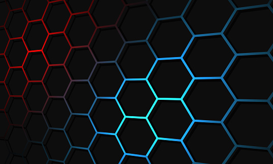 Abstract red blue light hexagon mesh on black design modern futuristic background vector illustration.
