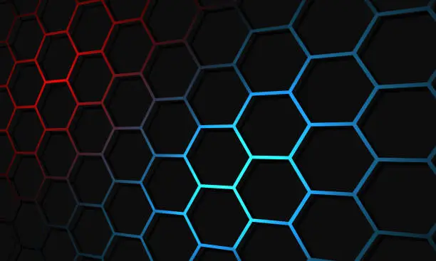 Vector illustration of Abstract red blue light hexagon mesh on black design modern futuristic background vector