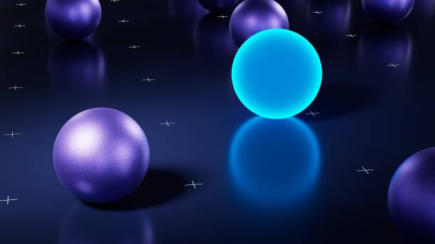 istock Neon blue sphere on metal floor. 3d render background for business design 1460525313